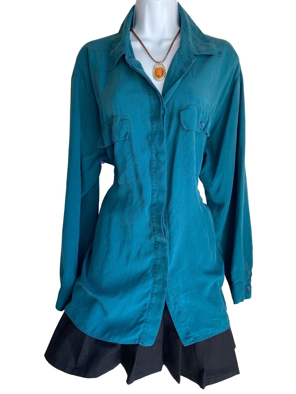 Vintage Christie & Jill Plus 2X Silk Button Up Tunic Office Blouse Fall Fashion